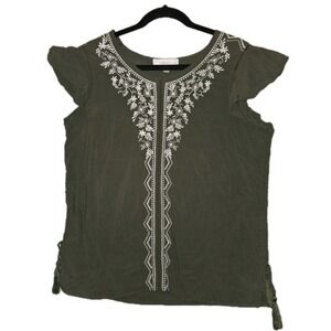 Fourteenth Place Embroidered Blouse Womens Large Short-Sleeved  Adjustable Sides